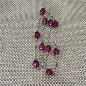 Elegant Silver and Cranberry Beaded Necklace